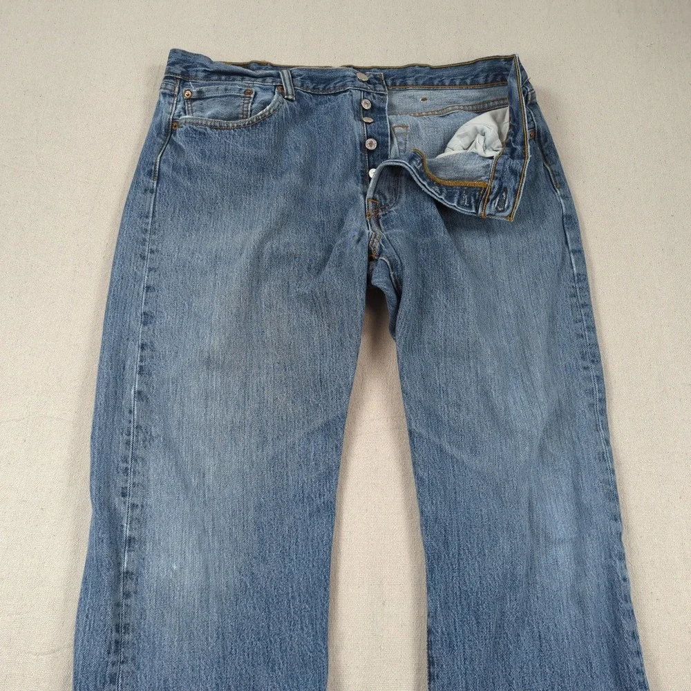 Levis Jeans Mens 38x34 Blue 501 Button Fly Classic American Distressed